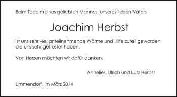 Anzeige von Joachim Herbst von Schwäbische Zeitung