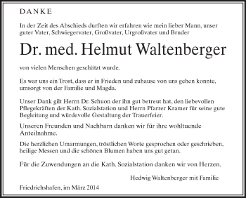 Anzeige von Helmut Waltenberger von Schwäbische Zeitung