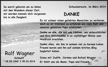 Anzeige von Ralf Wagner von Schwäbische Zeitung