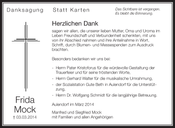 Anzeige von Frida Mock von Schwäbische Zeitung