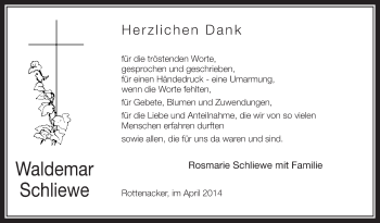 Anzeige von Waldemar Schliewe von Schwäbische Zeitung