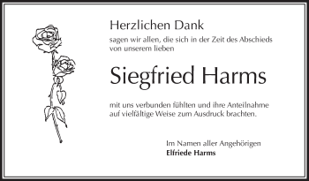 Anzeige von Siegfried Harms von Schwäbische Zeitung