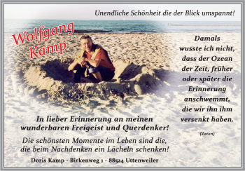 Anzeige von Wolfgang Kamp von Schwäbische Zeitung