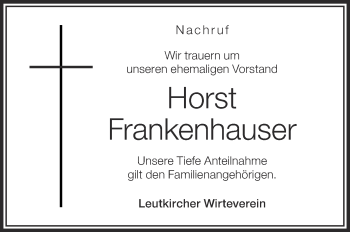 Anzeige von Horst Frankenhauser von Schwäbische Zeitung