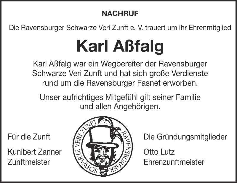  Traueranzeige für Karl Aßfalg vom 06.06.2014 aus Schwäbische Zeitung