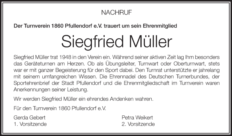  Traueranzeige für Siegfried Müller vom 18.06.2014 aus Schwäbische Zeitung