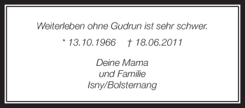 Anzeige von Gudrun Haselberger von Schwäbische Zeitung