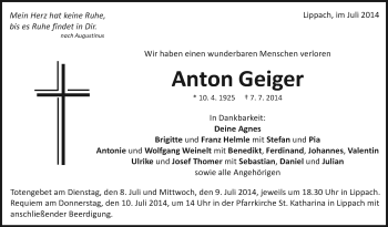 Anzeige von Anton Geiger von Schwäbische Zeitung