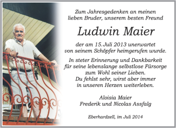 Anzeige von Ludwin Maier von Schwäbische Zeitung