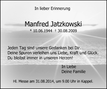 Anzeige von Manfred Jatzkowski von Schwäbische Zeitung