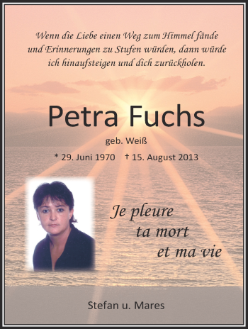 Anzeige von Petra Fuchs von Schwäbische Zeitung