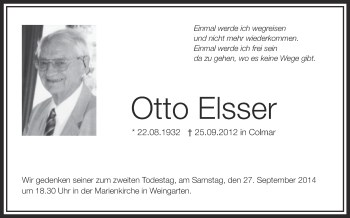 Anzeige von Otto Elsser von Schwäbische Zeitung