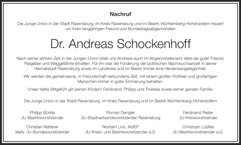  Traueranzeige für Andreas Schockenhoff vom 16.12.2014 aus Schwäbische Zeitung