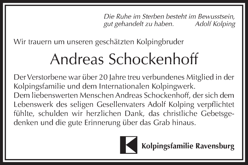  Traueranzeige für Andreas Schockenhoff vom 17.12.2014 aus Schwäbische Zeitung