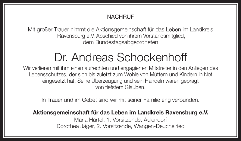  Traueranzeige für Andreas Schockenhoff vom 23.12.2014 aus Schwäbische Zeitung