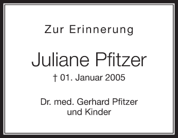 Anzeige von Juliane Pfitzer von Schwäbische Zeitung