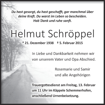Anzeige von Helmut Schröppel von Schwäbische Zeitung
