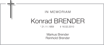Anzeige von Konrad Brender von Schwäbische Zeitung