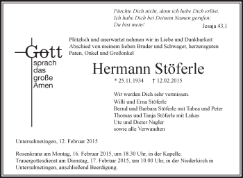 Anzeige von Hermann Stöferle von Schwäbische Zeitung