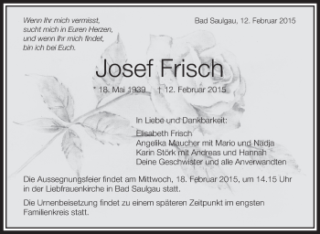 Anzeige von Josef Frisch von Schwäbische Zeitung