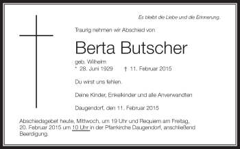 Anzeige von Berta Butscher von Schwäbische Zeitung