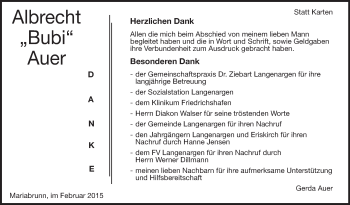 Anzeige von Albrecht Auer von Schwäbische Zeitung