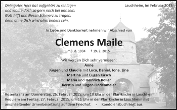 Anzeige von Clemens Maile von Schwäbische Zeitung