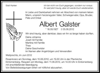 Anzeige von Albert Galster von Schwäbische Zeitung