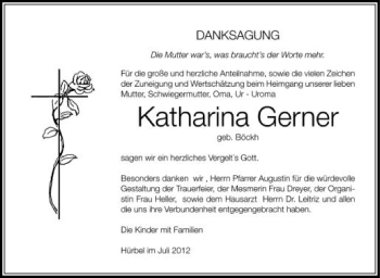 Anzeige von Katharina Gerner von Schwäbische Zeitung