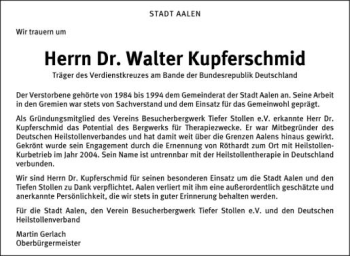 Anzeige von Walter Kupferschmid von Schwäbische Zeitung