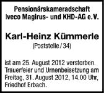Anzeige von Karl-Heinz Kümmerle von Schwäbische Zeitung