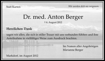 Anzeige von Anton Berger von Schwäbische Zeitung