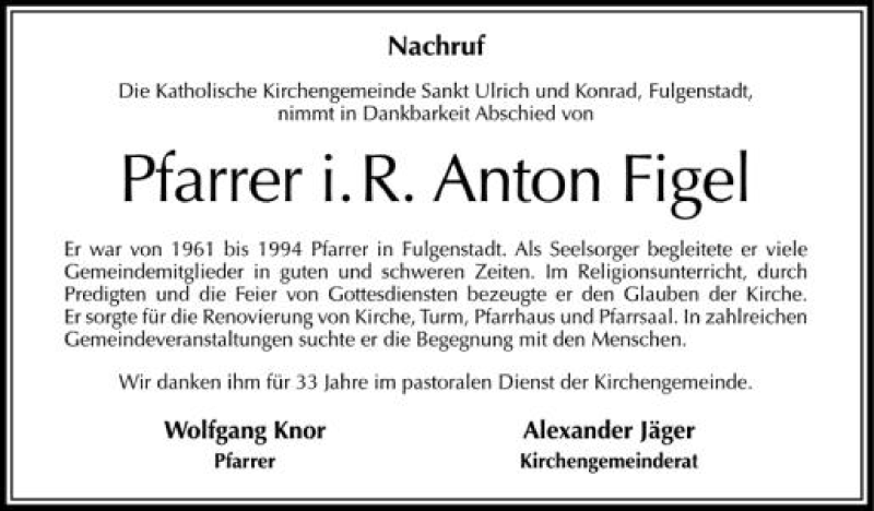  Traueranzeige für Anton Figel vom 15.08.2012 aus Schwäbische Zeitung