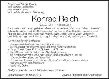 Anzeige von Konrad Reich von Schwäbische Zeitung