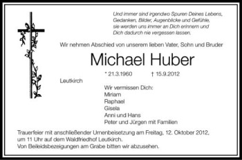 Anzeige von Michael Huber von Schwäbische Zeitung