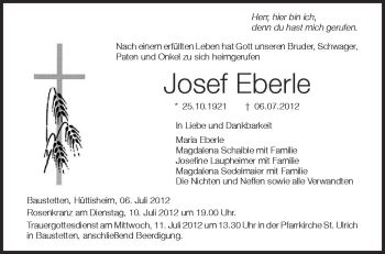 Anzeige von Josef Eberle von Schwäbische Zeitung