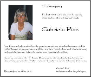 Anzeige von Gabriele Pion von Schwäbische Zeitung