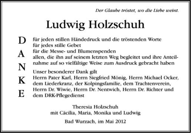  Traueranzeige für Ludwig Holzschuh vom 05.05.2012 aus Schwäbische Zeitung