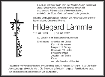 Anzeige von Hildegard Lämmle von Schwäbische Zeitung