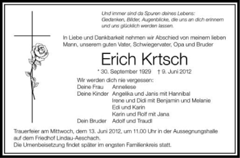 Anzeige von Erich Krtsch von Schwäbische Zeitung
