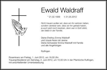 Anzeige von Ewald Waldraff von Schwäbische Zeitung