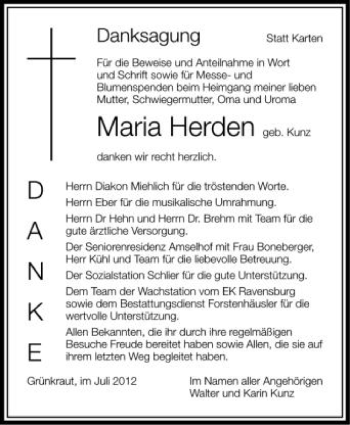 Anzeige von Maria Herden von Schwäbische Zeitung