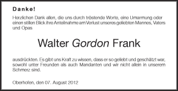 Anzeige von Walter Gordon Frank von Schwäbische Zeitung