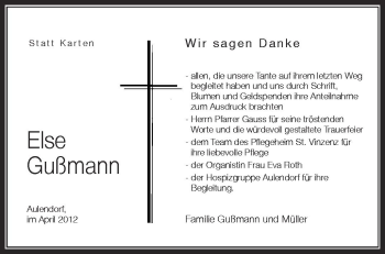 Anzeige von Else Gußmann von Schwäbische Zeitung