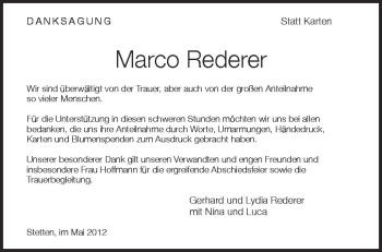 Anzeige von Marco Rederer von Schwäbische Zeitung