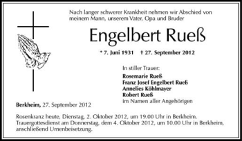 Anzeige von Engelbert Rueß von Schwäbische Zeitung