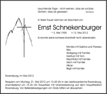 Anzeige von Ernst Schnekenburger von Schwäbische Zeitung
