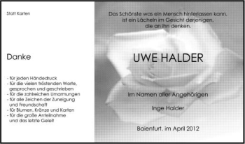 Anzeige von Uwe Halder von Schwäbische Zeitung