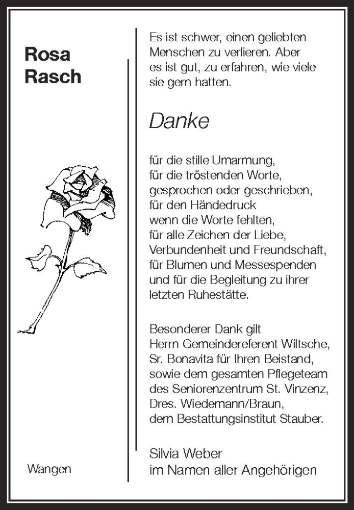  Traueranzeige für Rosa Rasch vom 21.09.2012 aus Schwäbische Zeitung