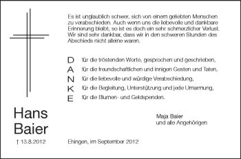 Anzeige von Hans Baier von Schwäbische Zeitung